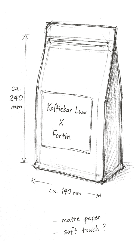 Ruwe potloodschets van een co-label koffiezak